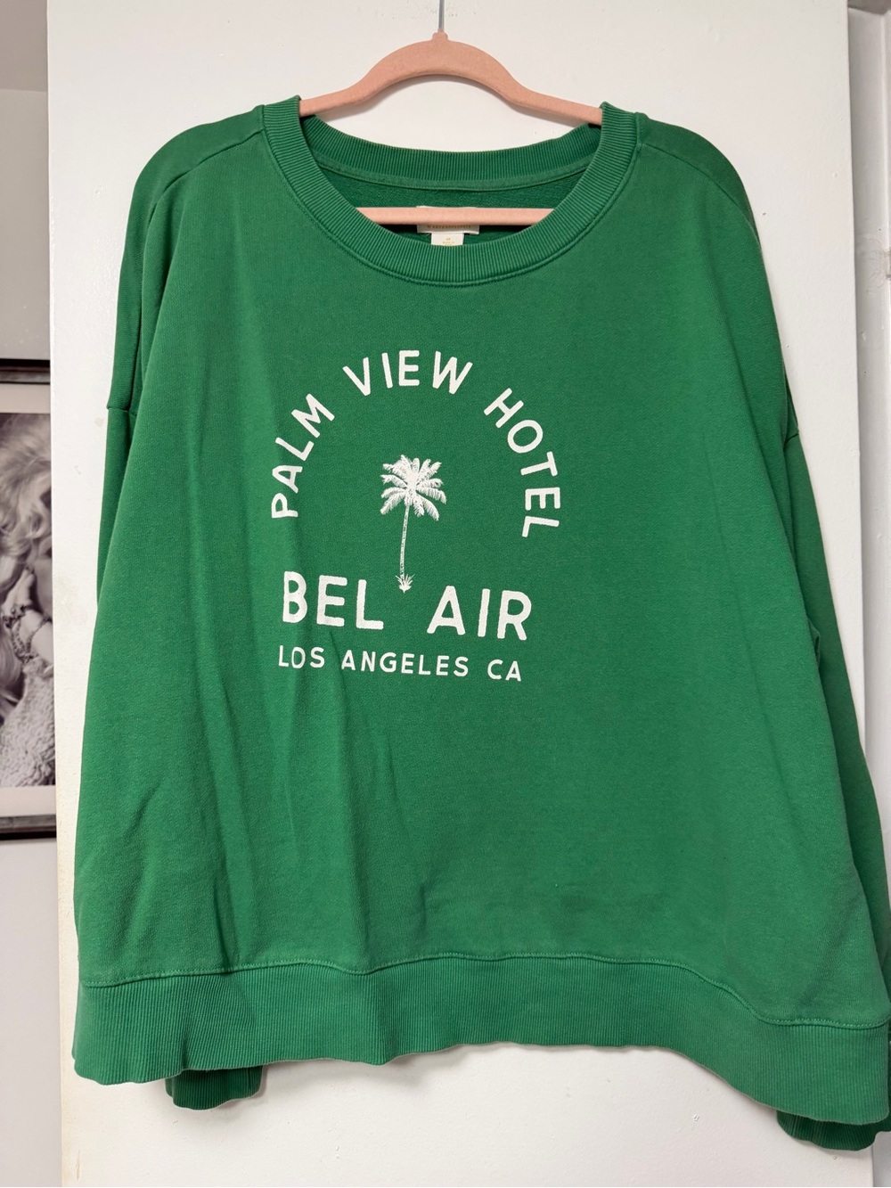 Anthropologie Green Palm View Hotel Crewneck Sweatshirt, Women’s 2x